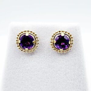 10K Yellow Gold Amethyst 1.5ct (6x6mm)Stud Earrings
